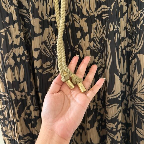 Jonathan Simkhai Floral Black & Tan chiffon pleated Flowy pants sz S - Picture 7 of 14